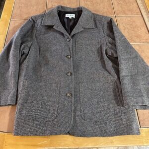 LL Bean Blazer Women Sz 8 Petite Brown Tweed 4 Button  Lambs Wool Donegal Jacket